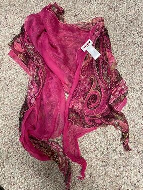 Rodier Paris 100% silk Pink Paisley Sheer double layer Scarf -